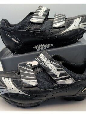 Diadora Sprinter Cycling MTB Gravel Road Shoes Black & Silver Hook Loop US 8.5